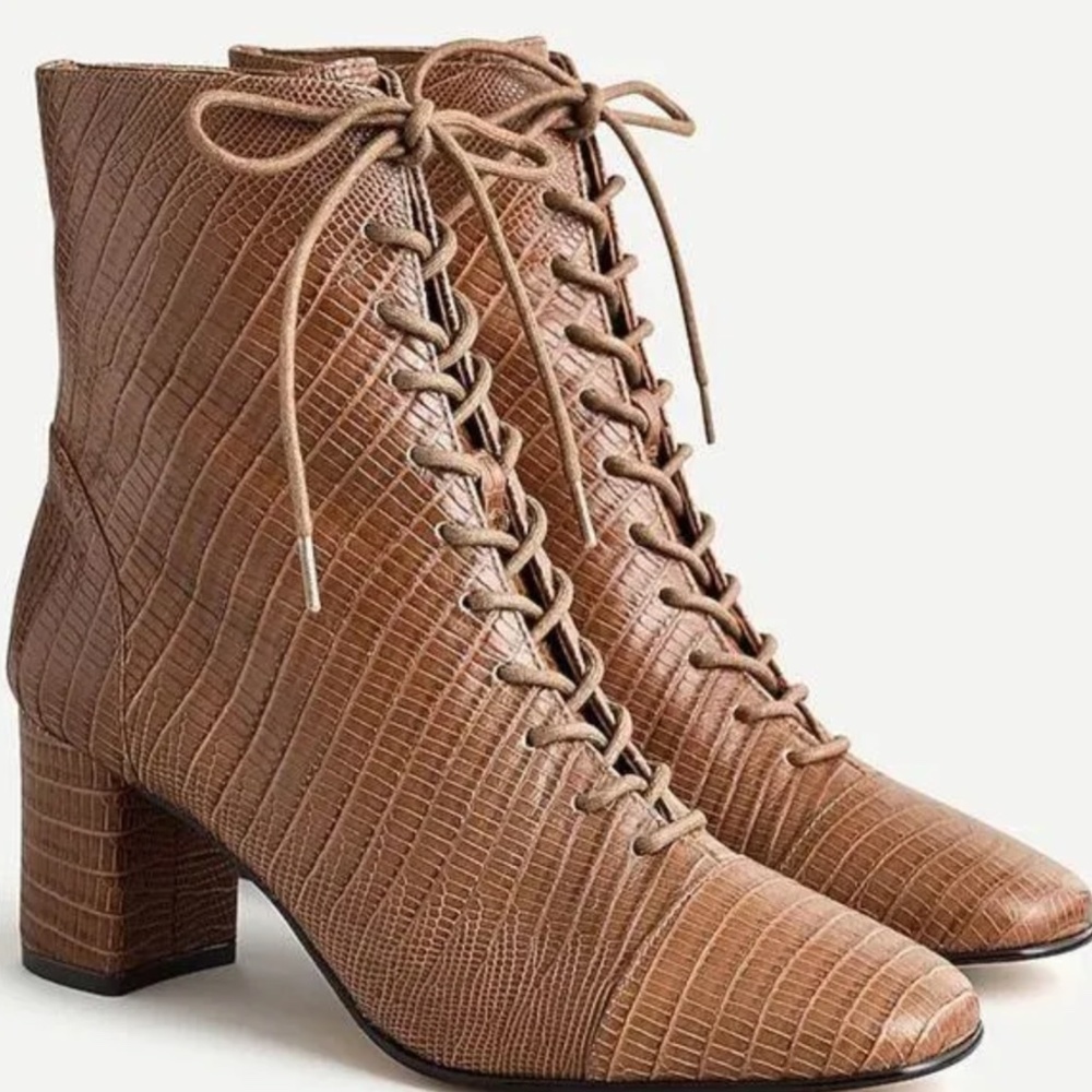 J.Crew Lace-Up Willa Boots in Embossed Lizard size 12